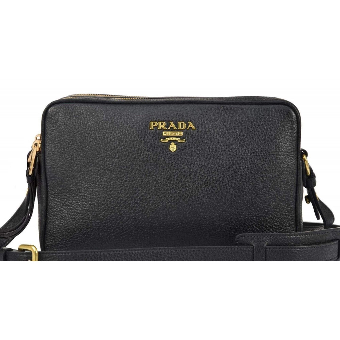 New Black Vitello Phenix Leather Double Zip Cross Body Bag 1BH079