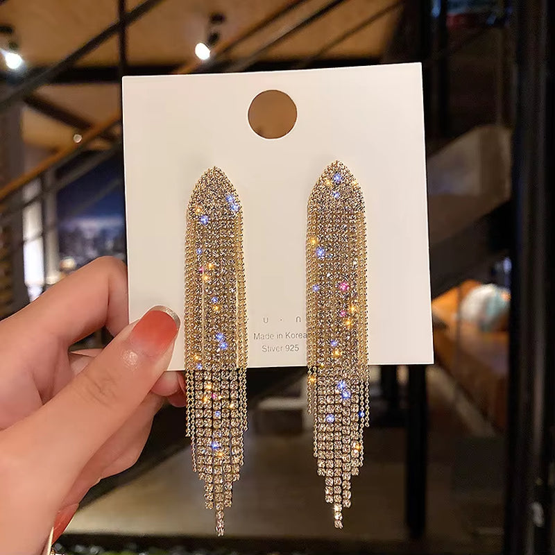 New Fashion Purple Crystal Butterfly Long Tassel Stud Earrings Temperament Sweet and Lovely Jewelry Party Premium Gift Wholesale